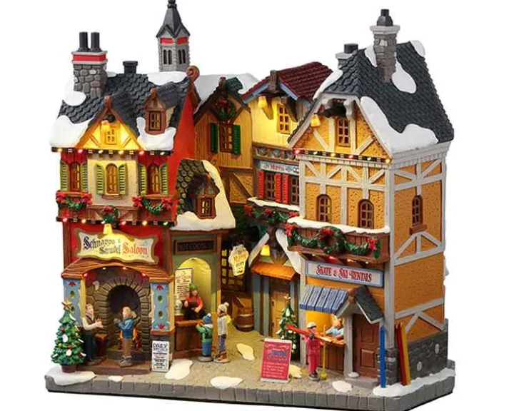 25869 - Alpine Winter Shops, Battery-Operated (4.5-Volt) - Lemax Christmas Village Facades