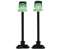 84337 - Frankenstein Lamp Post, Set Of 2, Battery-Operated (4.5V) - Lemax Spooky Town Accessories