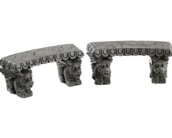 84370 - Gargoyle Stone Benches, Set Of 2 - Lemax Spooky Town Accessories