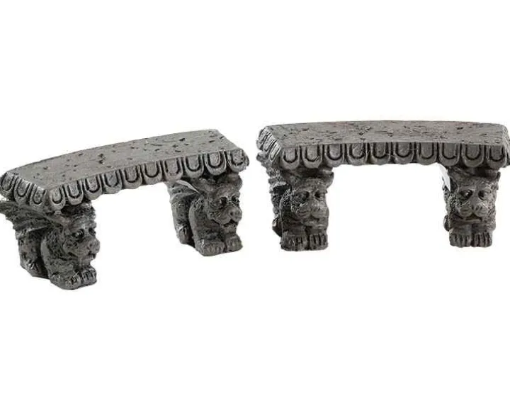 84370 - Gargoyle Stone Benches, Set Of 2 - Lemax Spooky Town Accessories