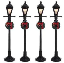 64498 - Gas Lantern Street Lamp, Set Of 4, Battery-Operated (4.5V) - Lemax Christmas Village Misc. Accessories