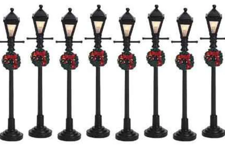 64500 - Gas Lantern Street Lamp, Set Of 8, Battery-Operated (4.5V) - Lemax Christmas Village Misc. Accessories