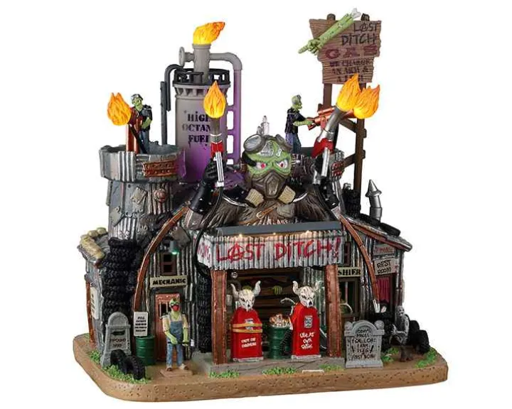25842 - Last Ditch Gas & Salvage, With 4.5-Volt Adaptor - Lemax Spooky Town Halloween Village Houses & Buildings