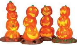 34623 - Light Up Pumpkin Stack, Set Of 4, Battery-Operated (4.5V) - Lemax Spooky Town Halloween Village Accessories
