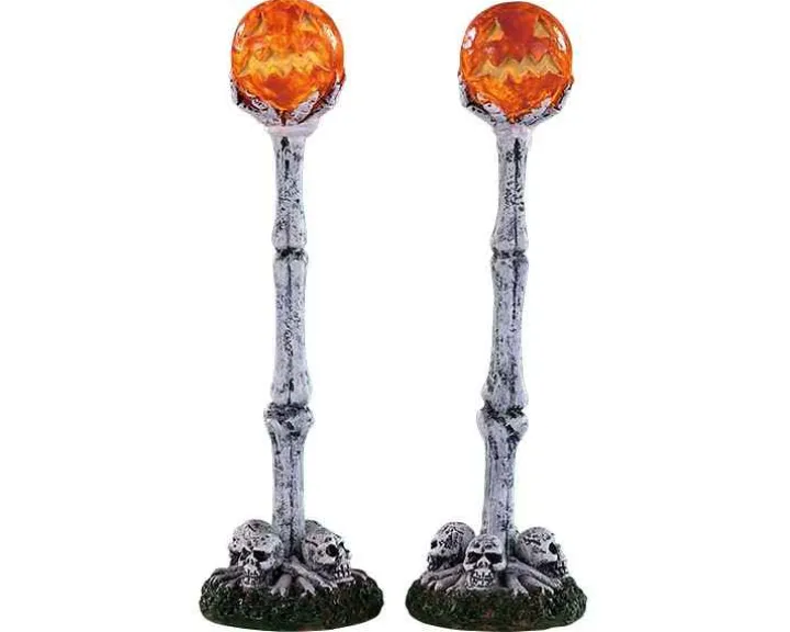 94490 - Lighted Lantern Bone Post, Set Of 2, Battery-Operated (4.5-Volt) - Lemax Spooky Town Accessories
