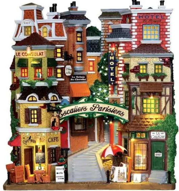 25402 - Parisian Stairs, Battery-Operated (4.5V) - Lemax Christmas Village Facades