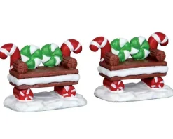 44812 - Peppermint Cookie Bench, Set Of 2 - Lemax Misc. Accessories