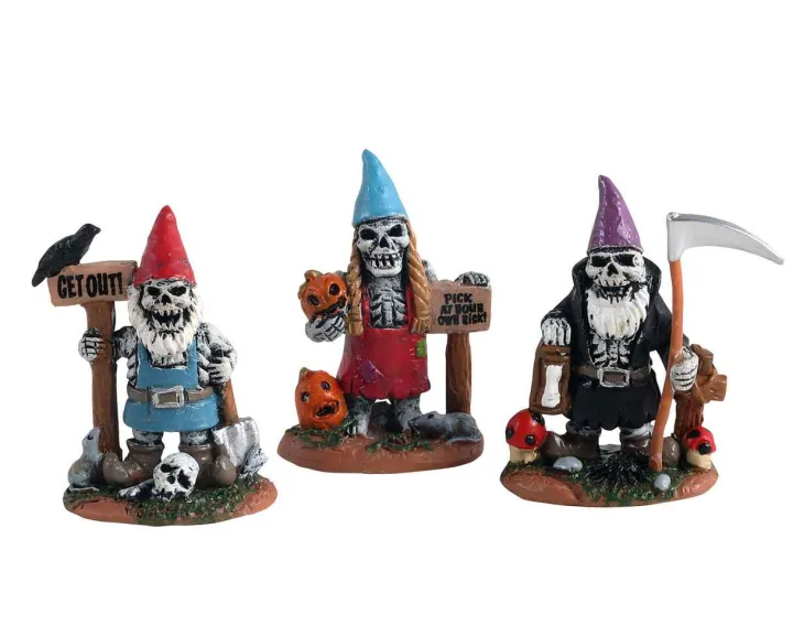 14832 - Skeleton Garden Gnomes, Set Of 3 - Lemax Spooky Town Accessories