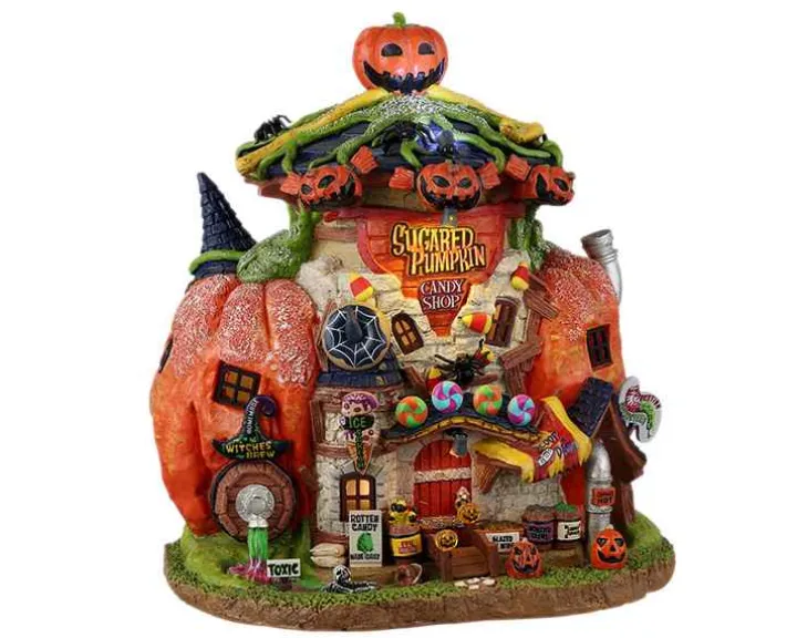 25855 - Sugared Pumpkin Candy Shoppe, Battery-Operated (4.5-Volt) - Lemax Spooky Town Halloween Village Houses & Buildings